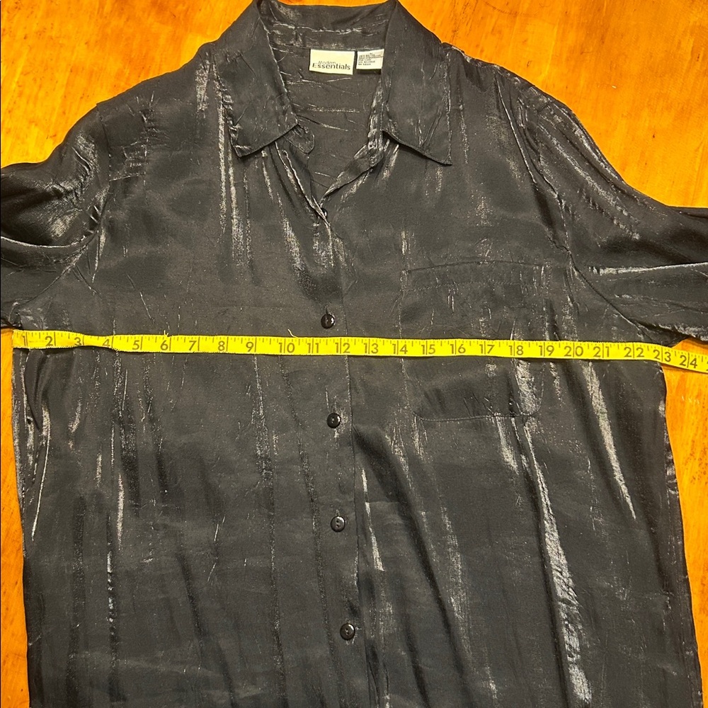 Modern Essentials Black Iridescent Metallic Button Front Shirt 90s Vintage Sz L - Picture 9 of 9